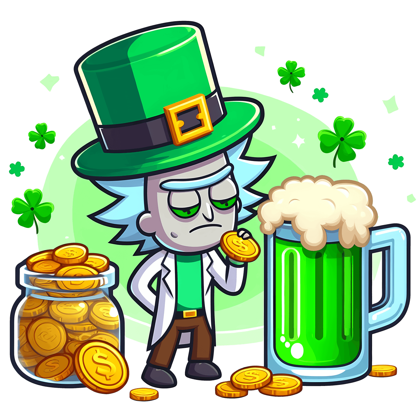 Rick And Beer Drinking Saint Patrick Day Design - DTF Ready To Press