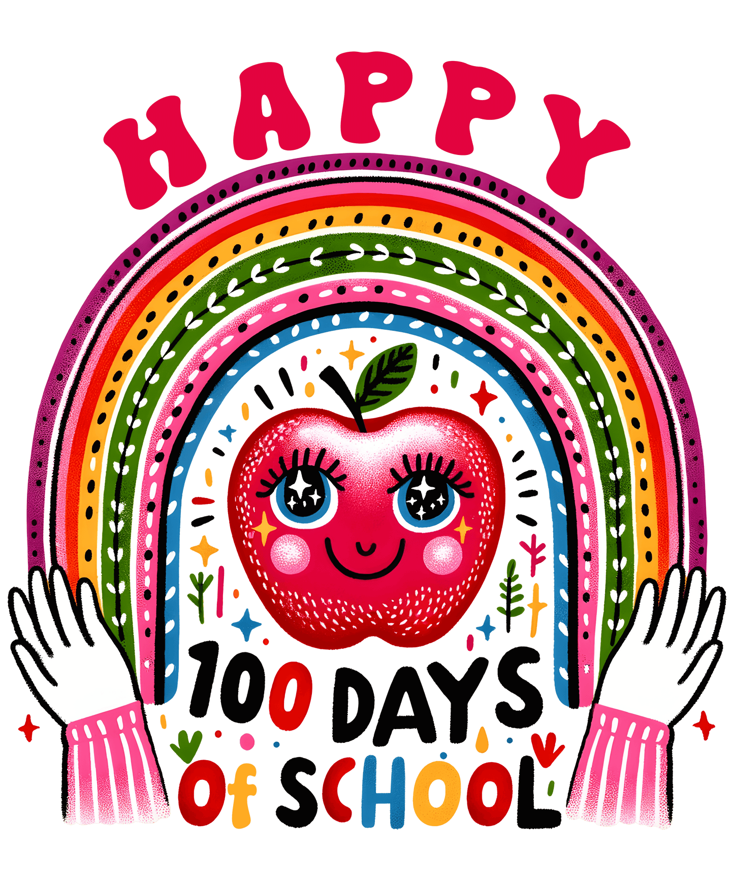 Happy 100 Days Of School Rainbow Teacher Design - DTF Ready To Press