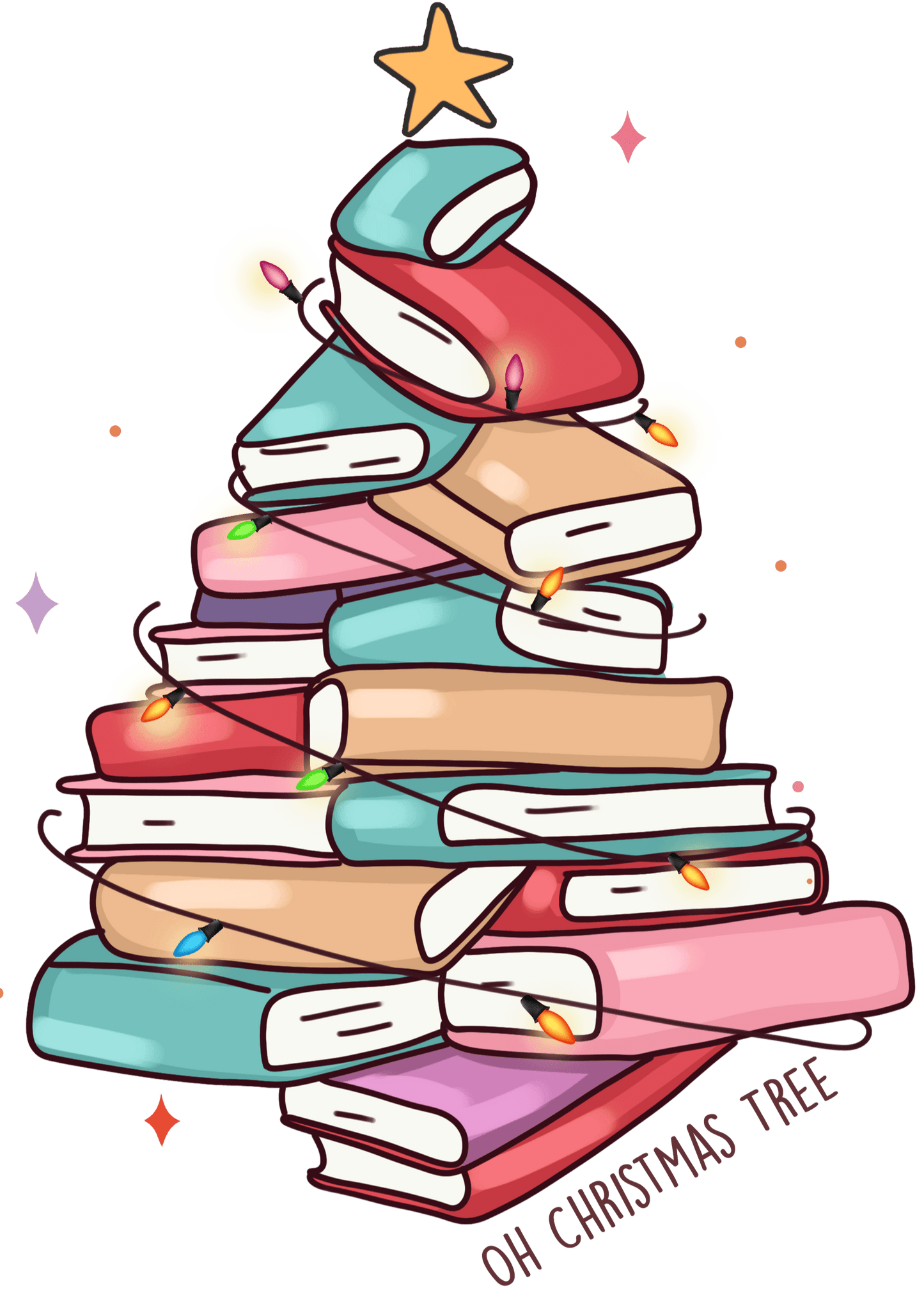 Christmas Books Tree Design - DTF Ready To Press