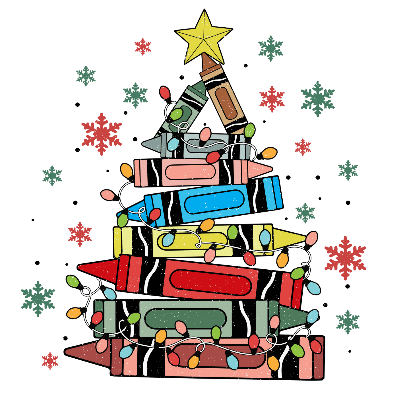 Christmas Crayons Tree Design - DTF Ready To Press