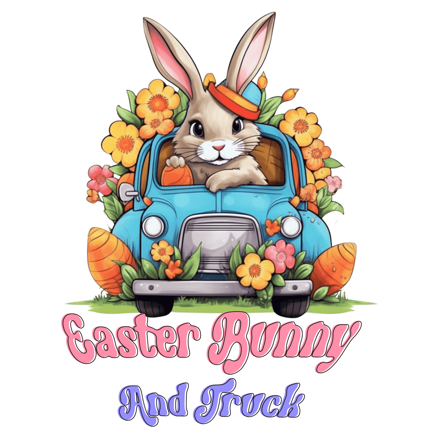 Easter Bunny And Truck Design - DTF Ready To Press