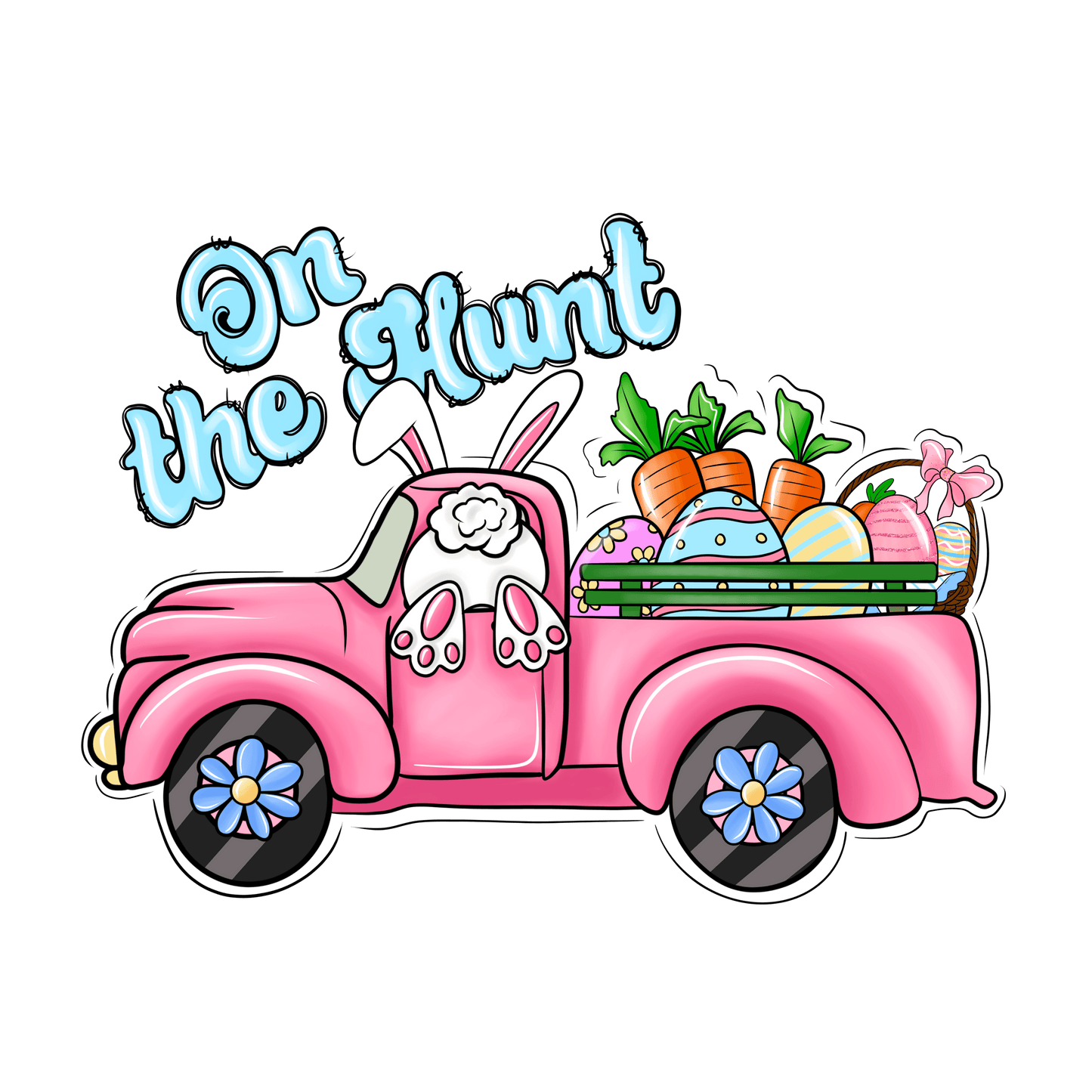 On The Hunt Easter Bunny And Truck Design - DTF Ready To Press