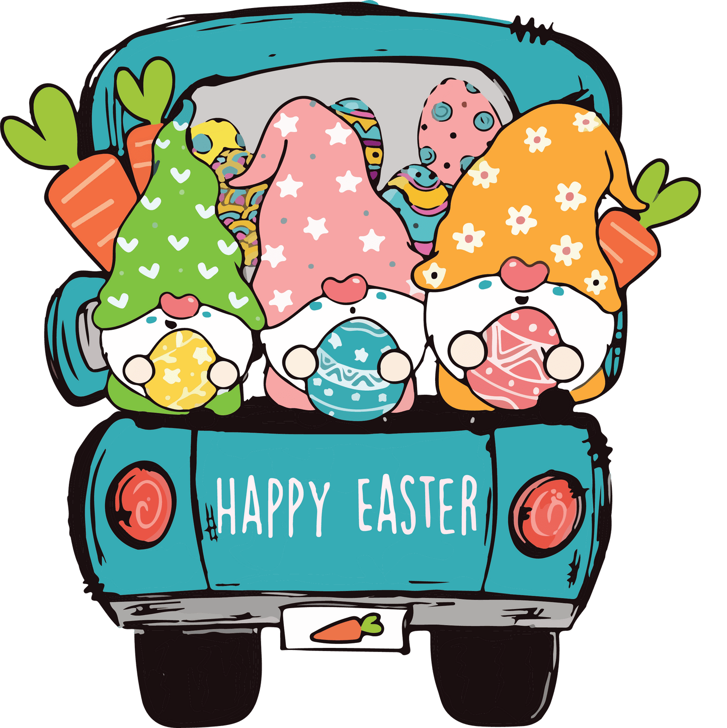 Gnome Truck Happy Easter Design - DTF Ready To Press