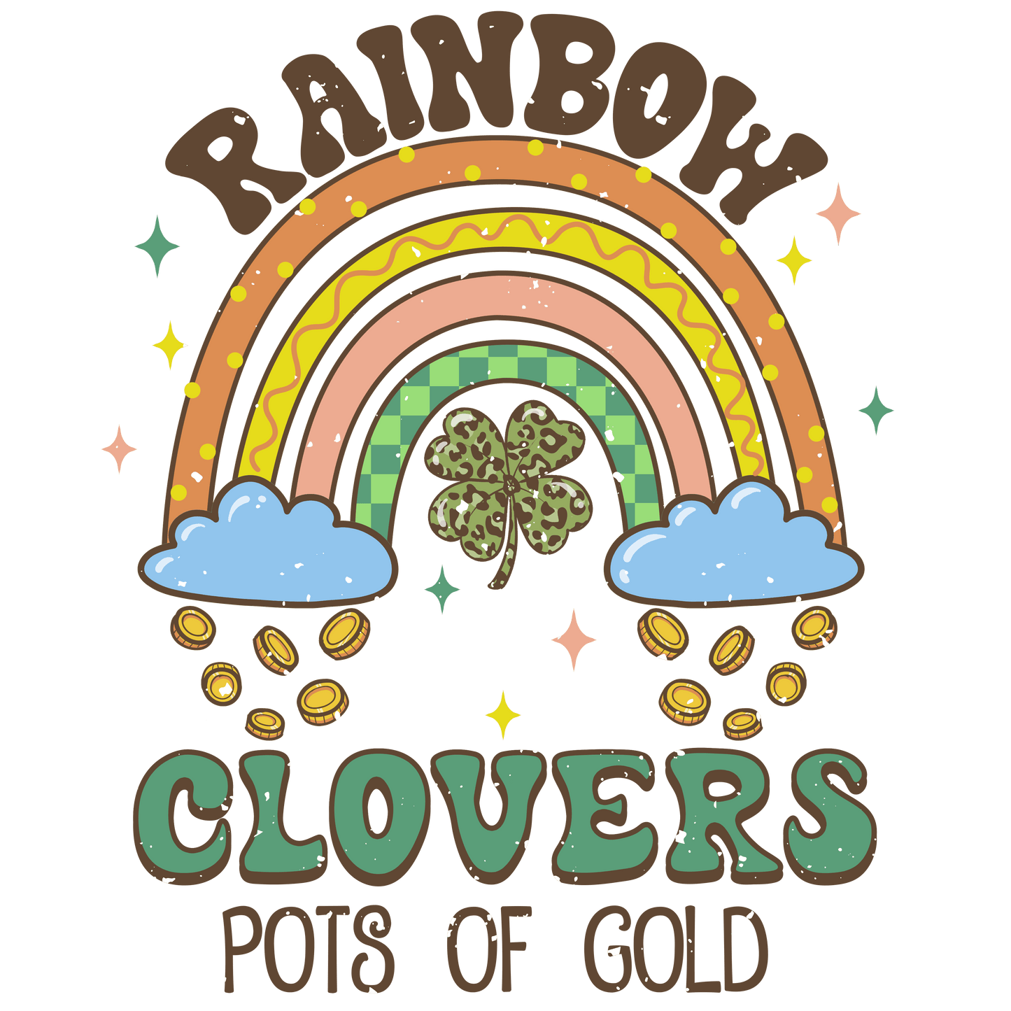 Rainbow Clovers Pots Of Gold Saint Patrick's Day Design - DTF Ready To Press