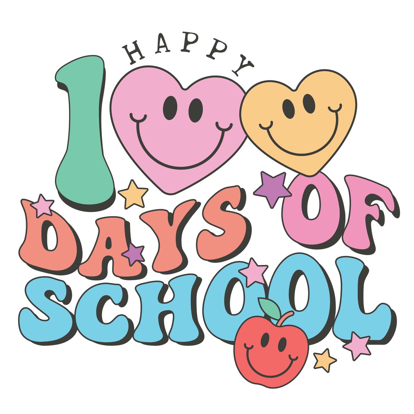 Happy 100 Days Of Shool Teacher Design - DTF Ready To Press
