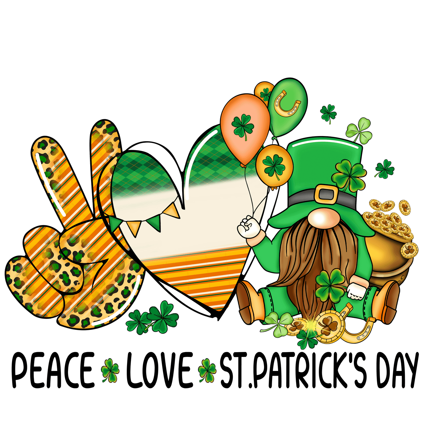 Peace Love Saint Patrick's Day Gnome Design - DTF Ready To Press