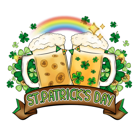 Saint Patrick's Day Beer And Rainbow Design - DTF Ready To Press