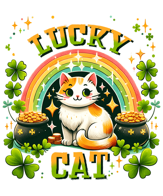 Cute Lucky Cat St. Patricks Day Design - DTF Ready To Press