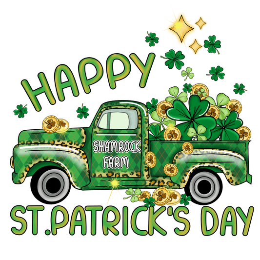 Happy Saint Patricks Day Clover Truck Design - DTF Ready To Press