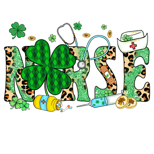 Nurse Saint Patrick's Day Clover Design - DTF Ready To Press