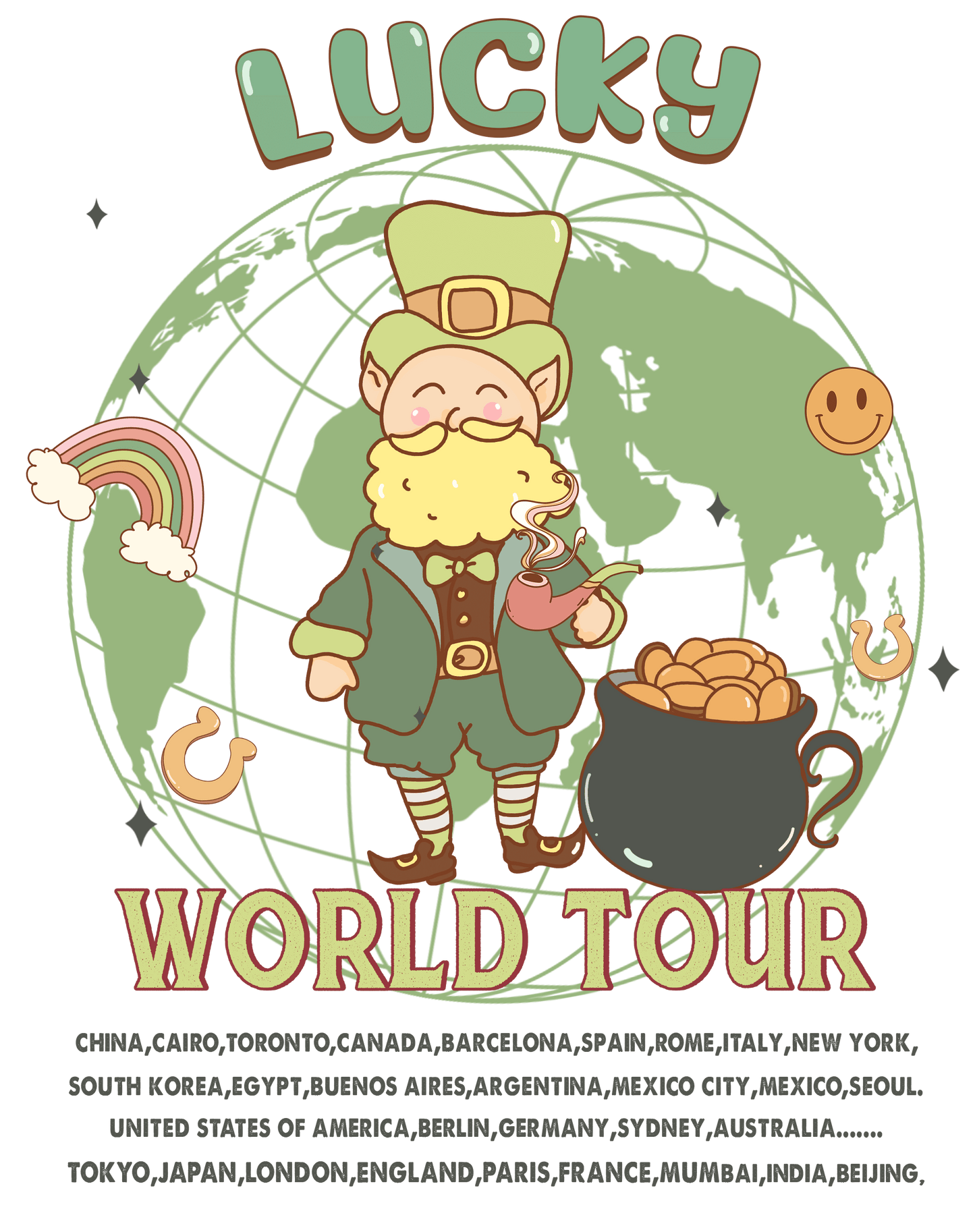 Lucky Gnome World Tour Patrick's Day Design - DTF Ready To Press