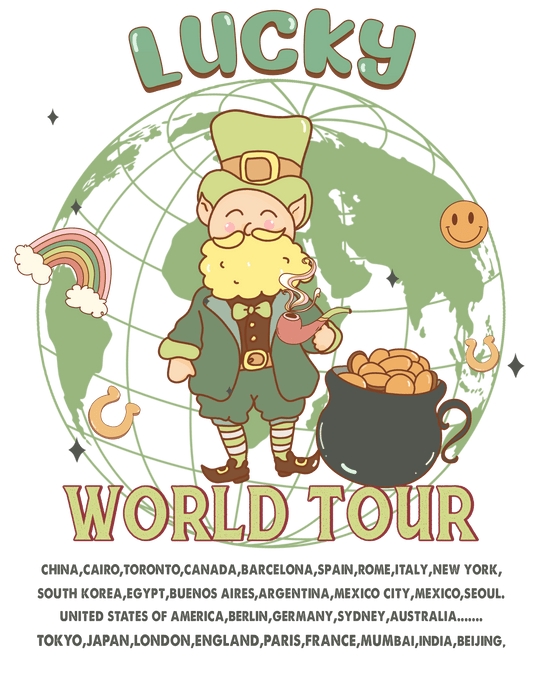 Lucky Gnome World Tour Patrick's Day Design - DTF Ready To Press