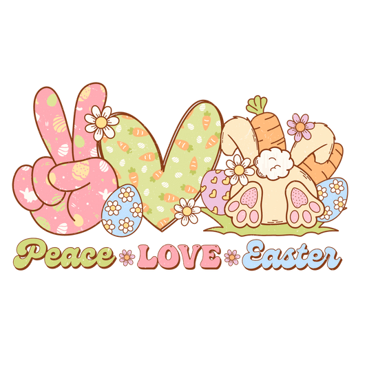 Retro Peace Love Easter Design - DTF Ready To Press