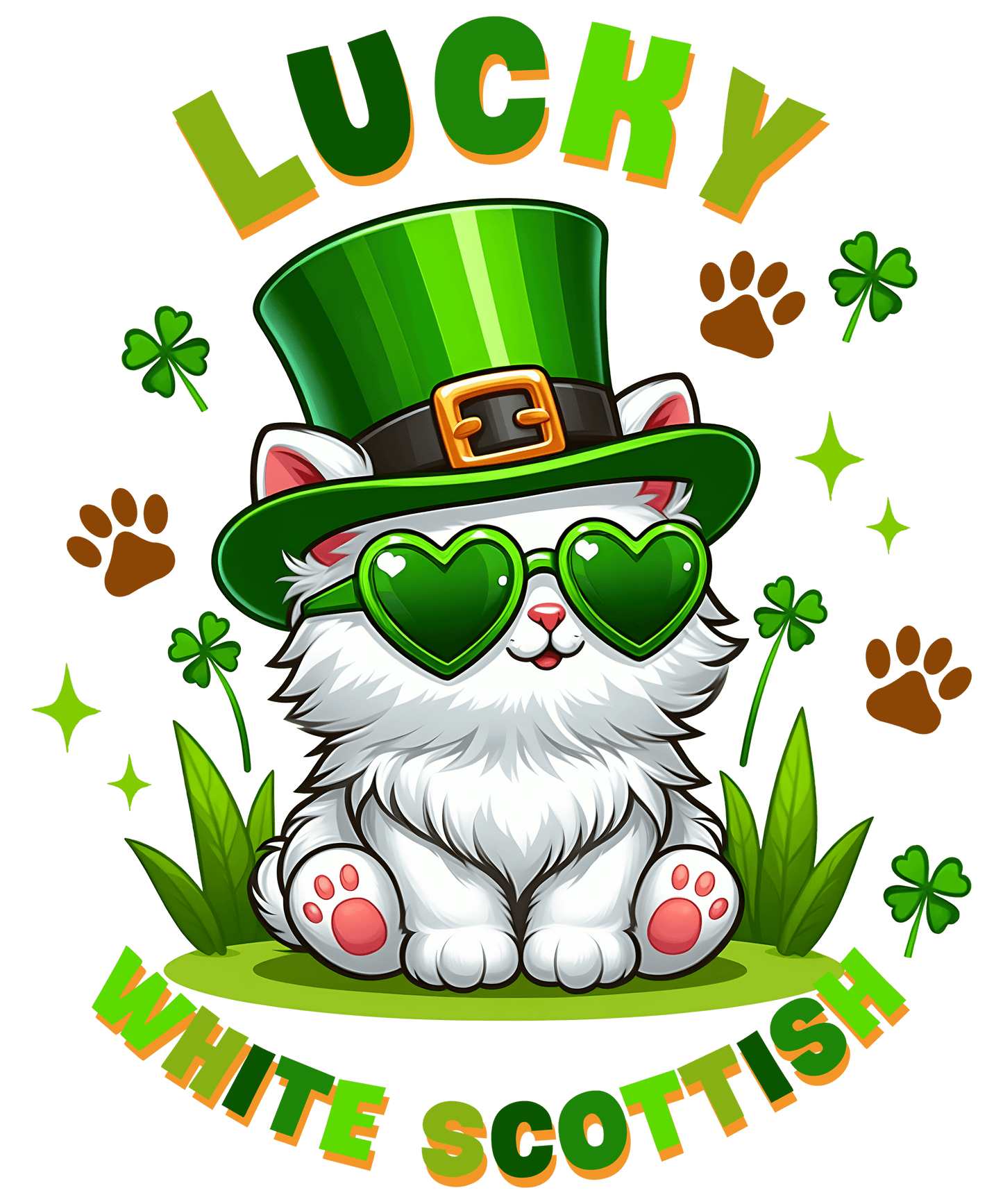 Cute Lucky Scottish Cat Saint Patricks Day Design - DTF Ready To Press