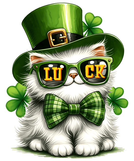 St. Patrick's Day Cool Lucky Cat Design - DTF Ready To Press