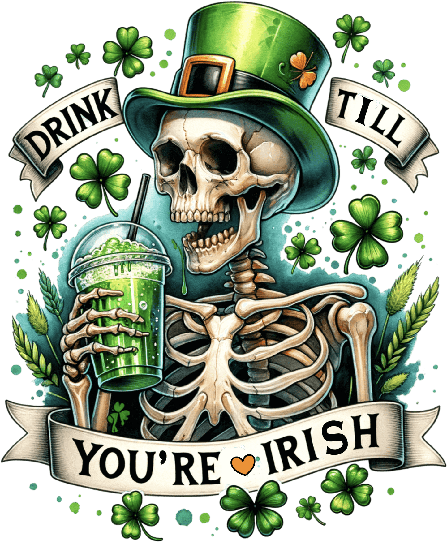 Saint Patrick's Day Funny Skeleton Design - DTF Ready To Press