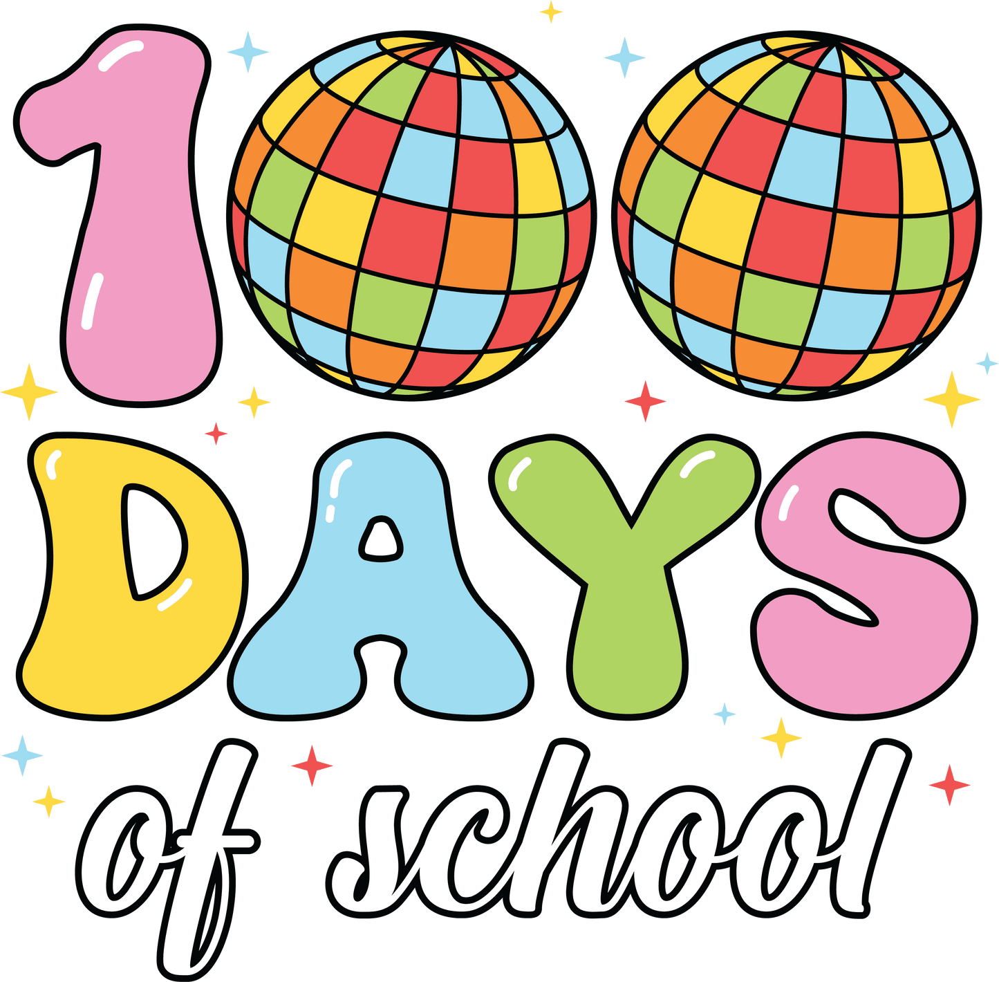 100 Days Of School Party Disco Ball Design - DTF Ready To Press