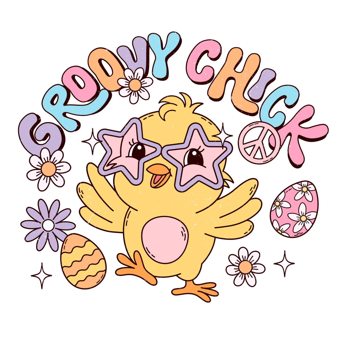 Groovy Chick Retro Easter Design - DTF Ready To Press