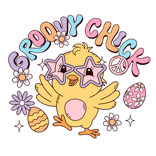 Groovy Chick Retro Easter Design - DTF Ready To Press