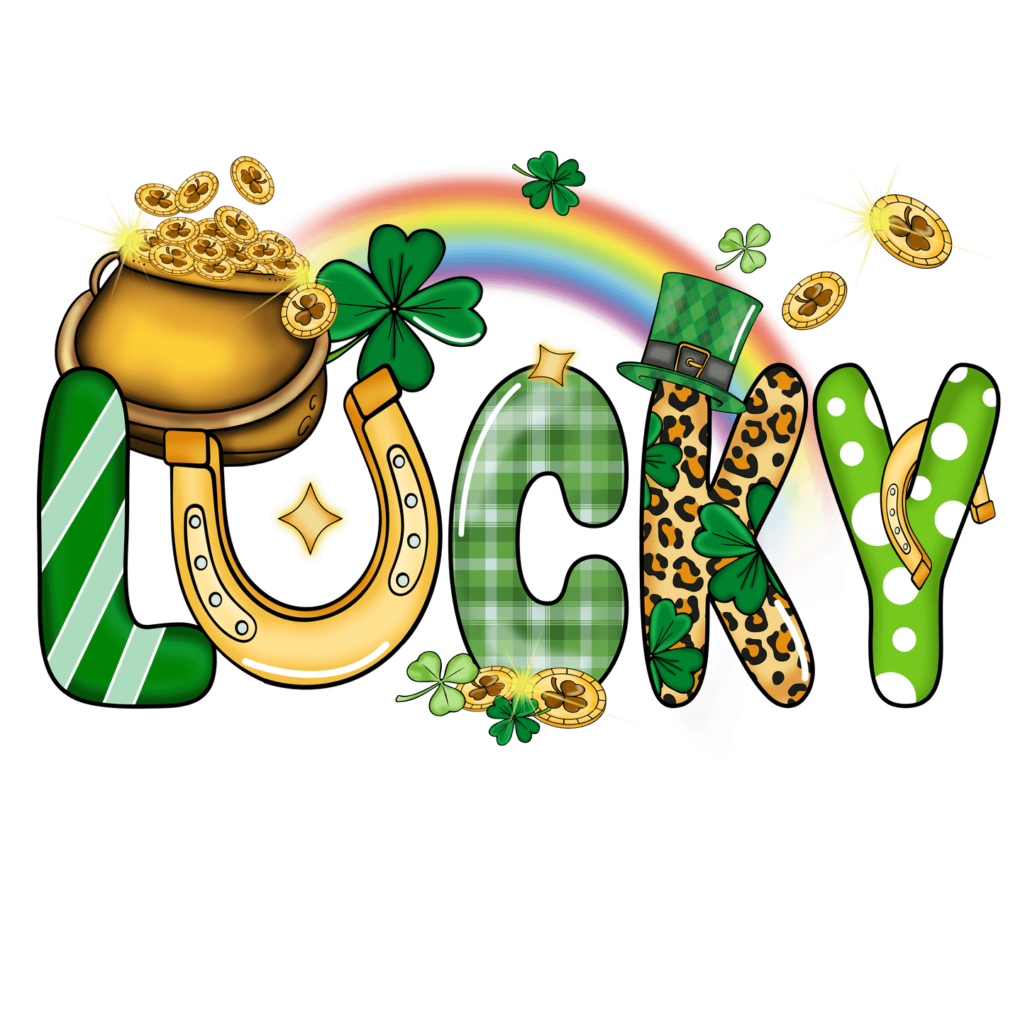 Lucky Saint Patrick's Day Rainbow Gold Design - DTF Ready To Press