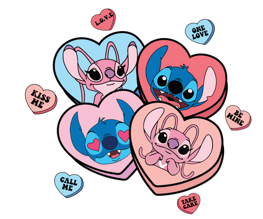 Lilo And Stitch Valentine's Day Kiss Me Design - DTF Ready To Press