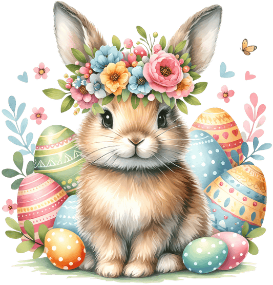 Cute Easter Bunny With Eggs Design - DTF Ready To Press