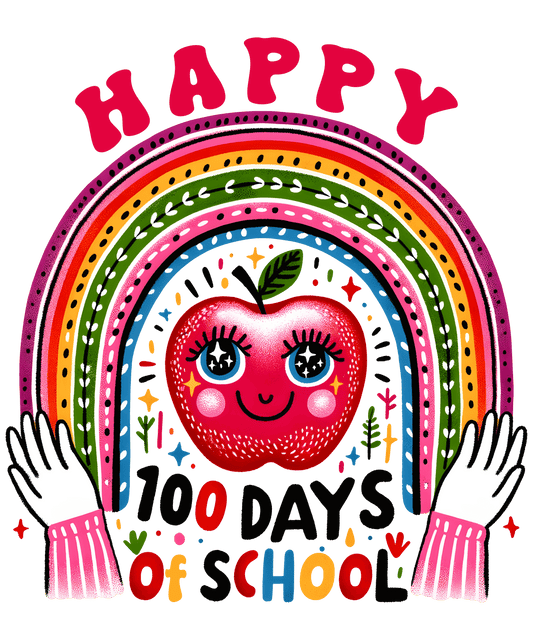 Happy 100 Days Of School Rainbow Teacher Design - DTF Ready To Press