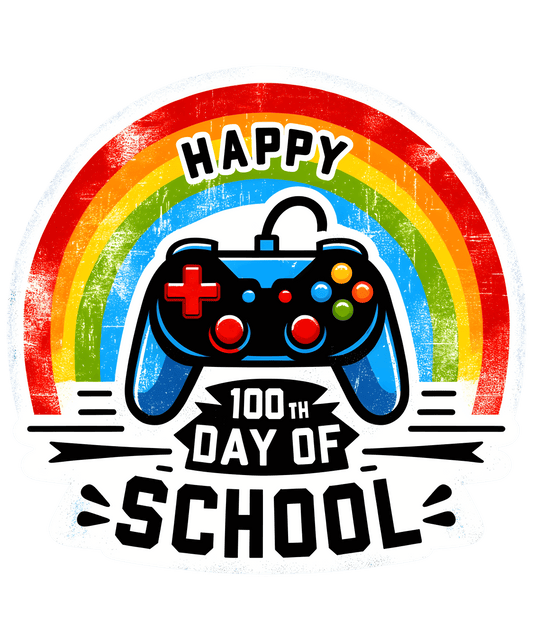 Happy 100th Day Of School Game Day Rainbow Design - DTF Ready To Press