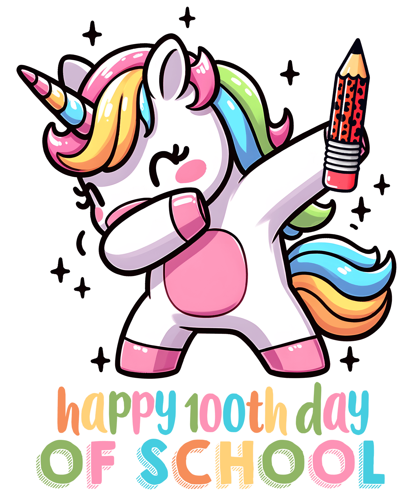 Happy 100th Day Of School Dabbing Unicorn Design - DTF Ready To Press
