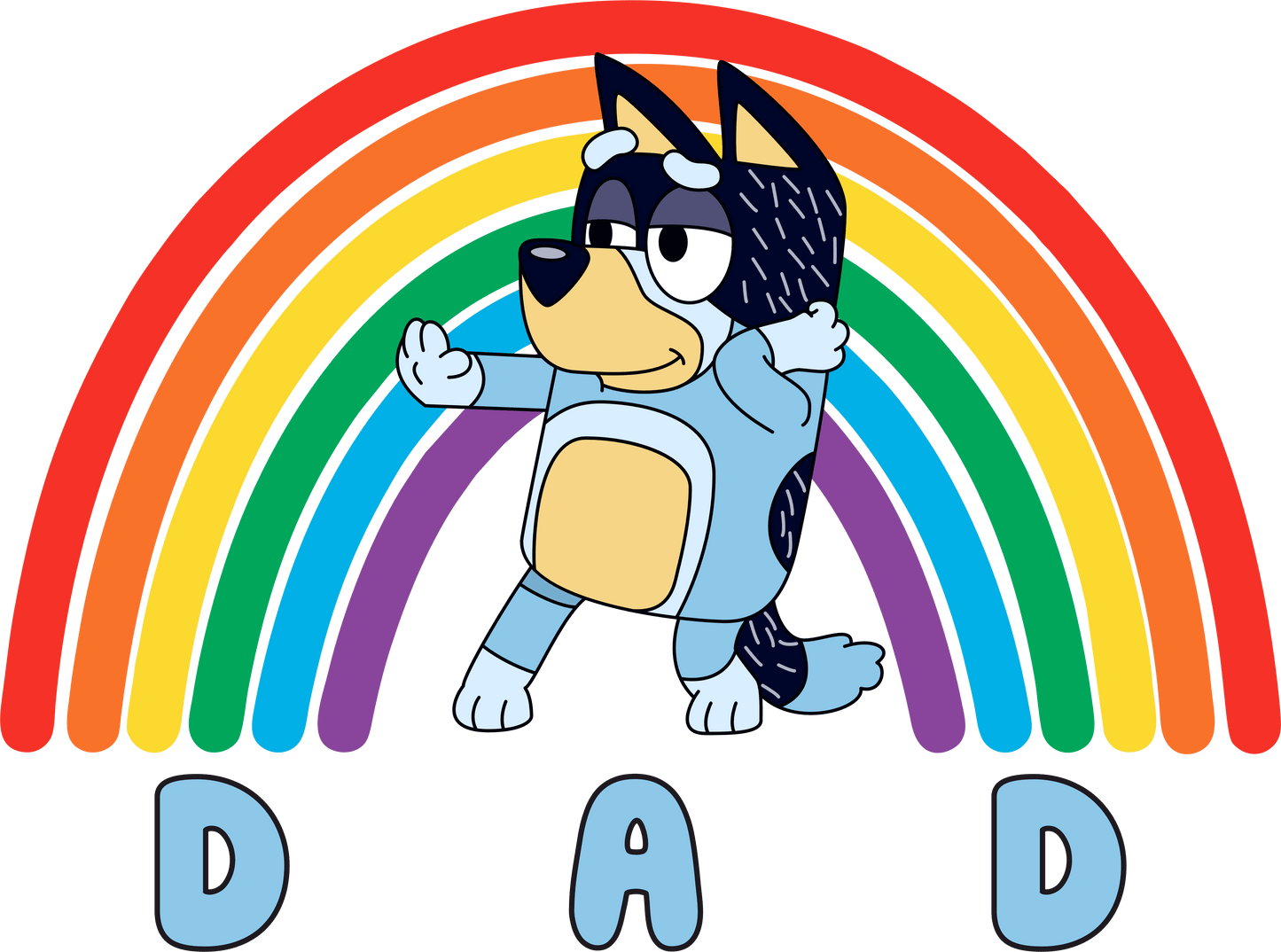 Bluey Dad Bandit Rainbow Design - DTF Ready To Press