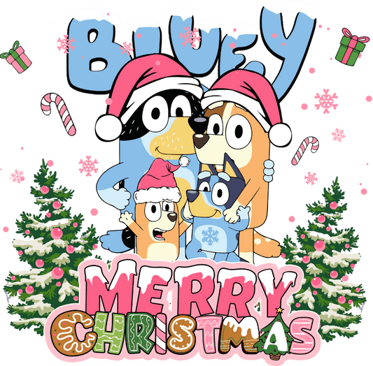 Bluey Merry Christmas Design - DTF Ready To Press