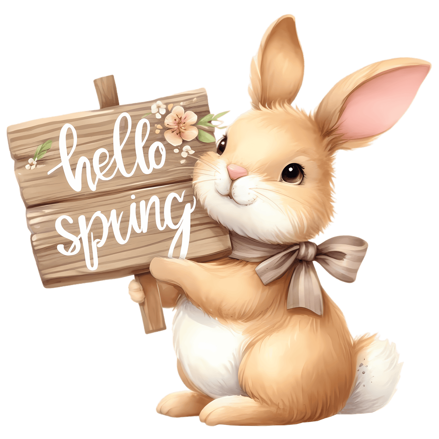 Hello Spring Easter Cute Rabbit Design - DTF Ready To Press