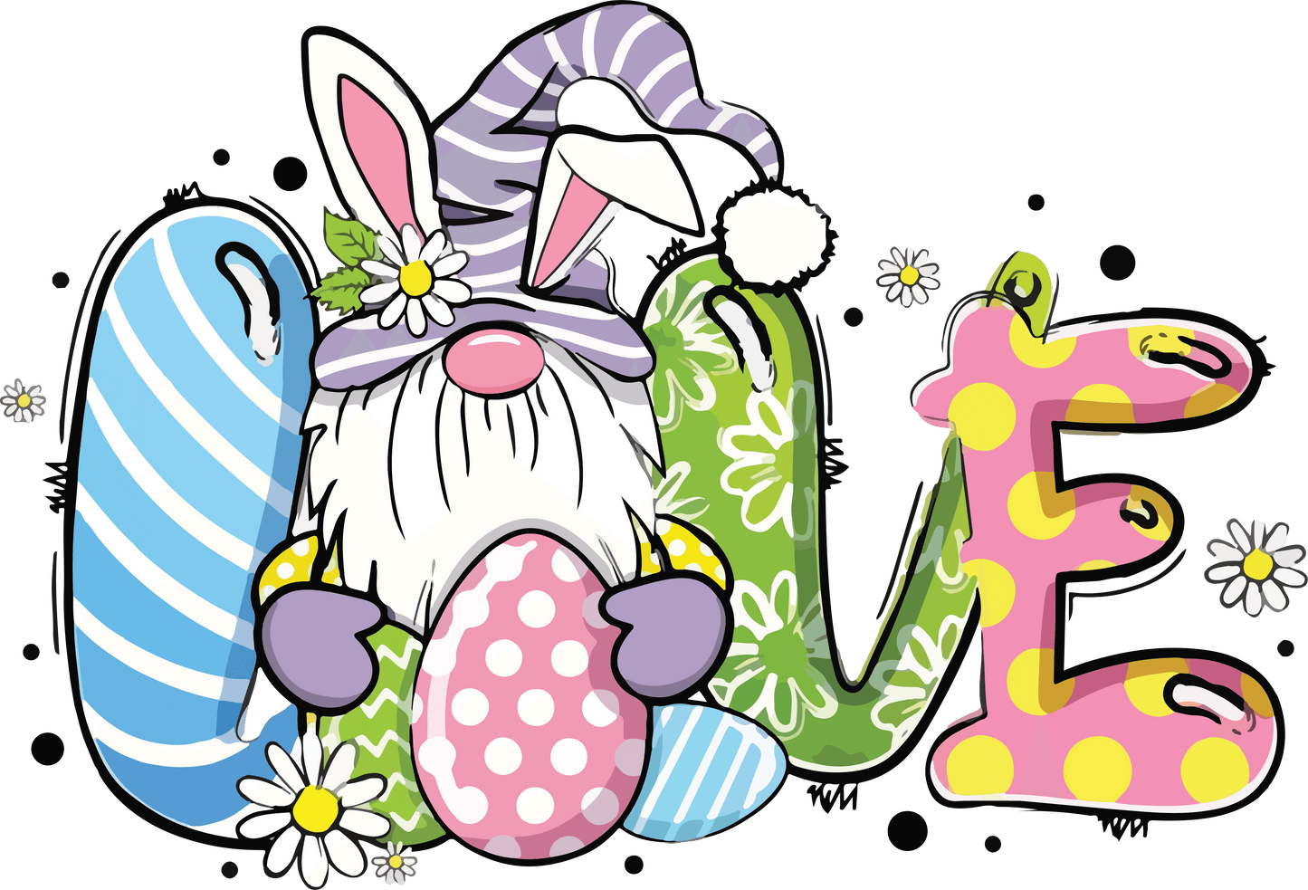 Easter Love Gnome Bunny Design - DTF Ready To Press