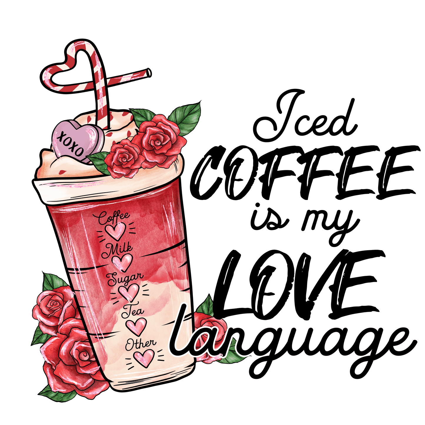 Iced Coffee Is My Love Language Valentine's Day Design - DTF Ready To Press