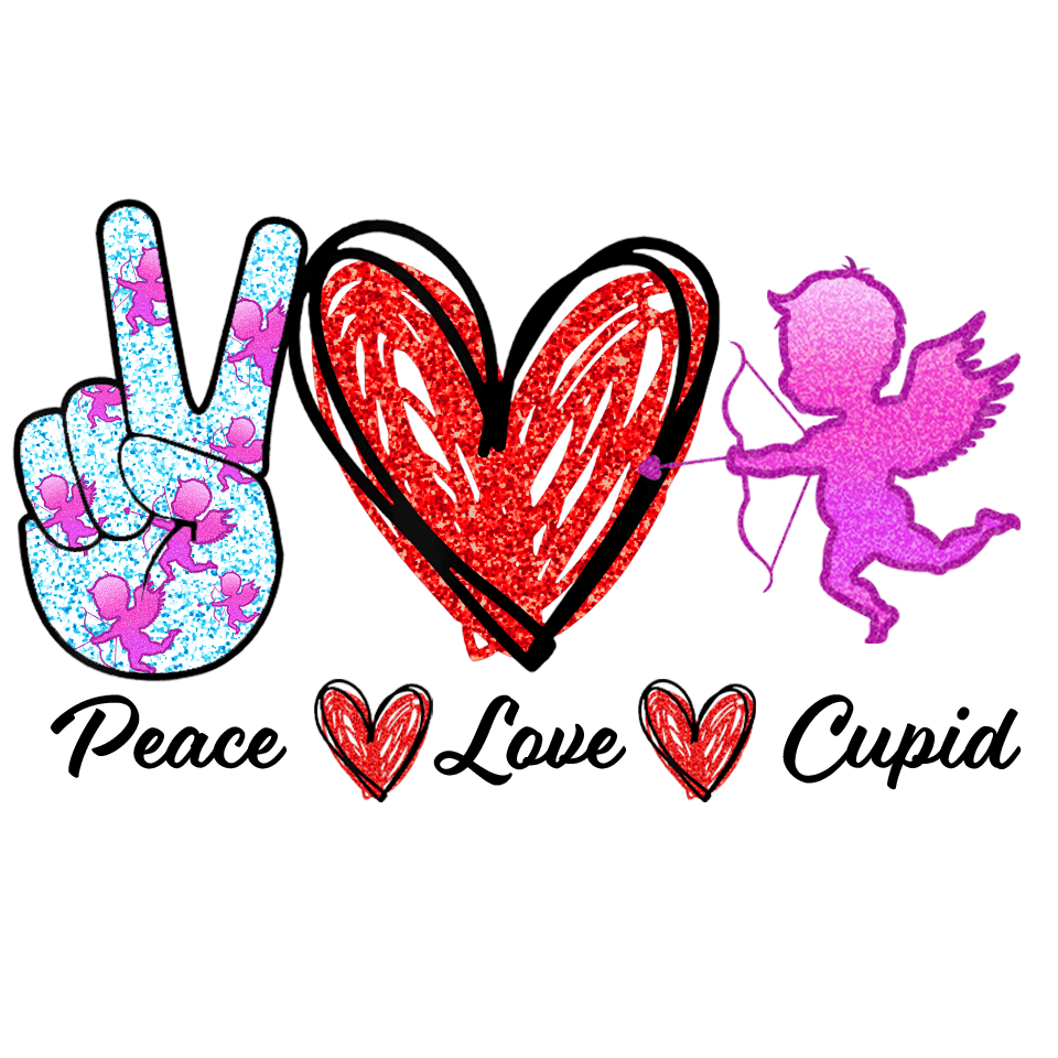 Valentine's Day Peace Love Cupid Design - DTF Ready To Press