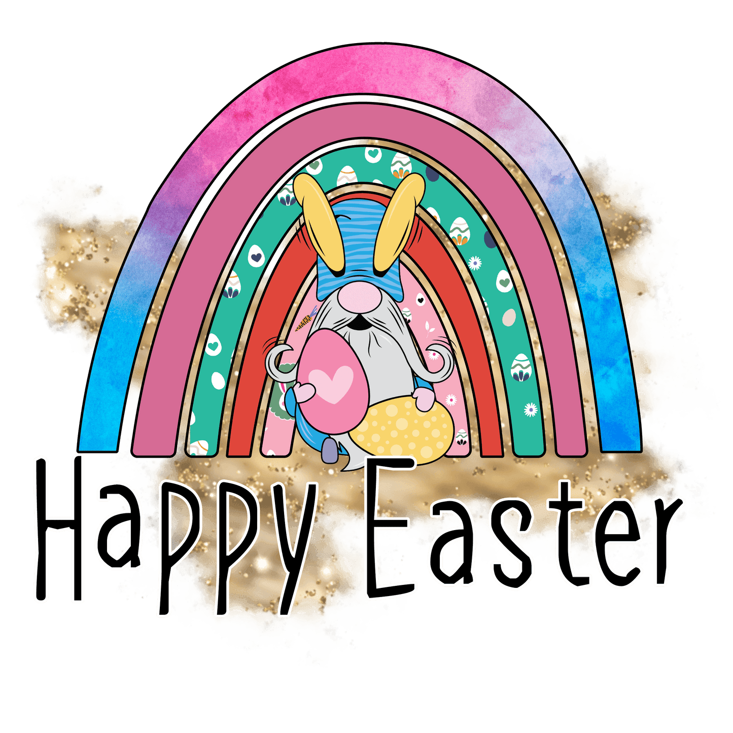 Happy Easter Gnome Rainbow Design - DTF Ready To Press