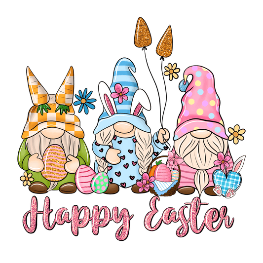 Gnome And Bunny Happy Easter Design - DTF Ready To Press