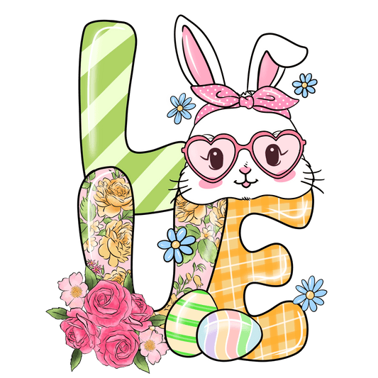 Bunny And Roses Easter Love Design - DTF Ready To Press