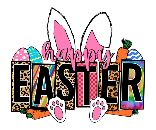 Bunny Happy Easter Leopard Design - DTF Ready To Press