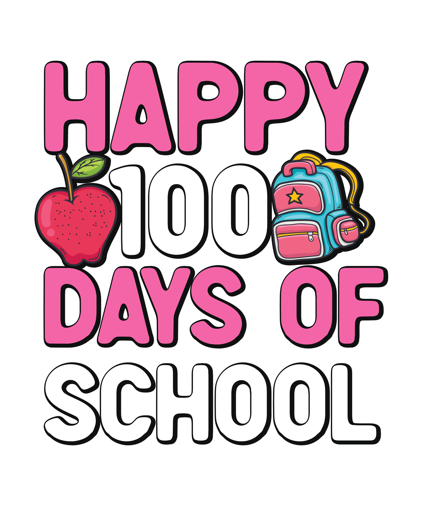 Happy 100 Days Of School Apple Design - DTF Ready To Press
