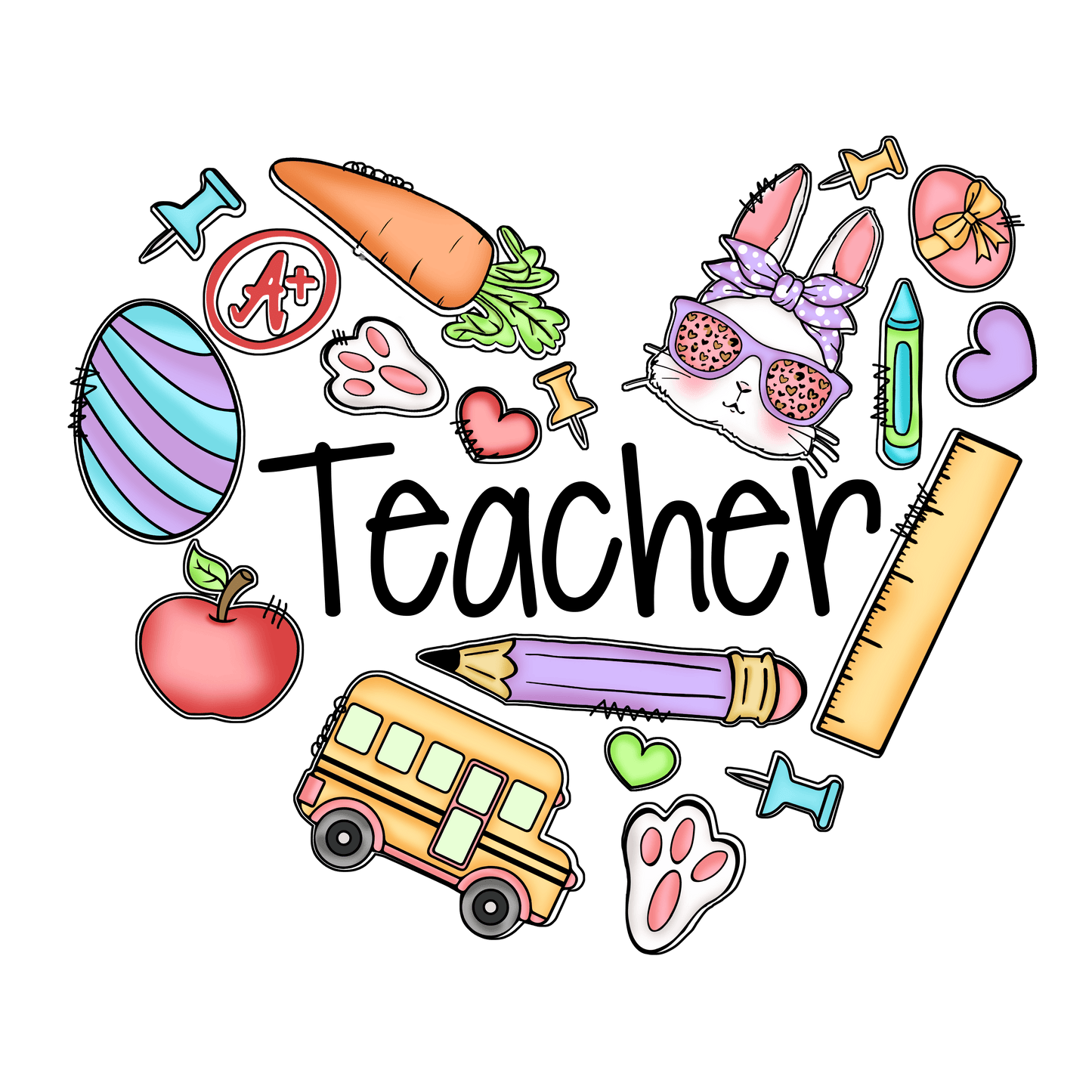 Teacher Easter Heart Design - DTF Ready To Press