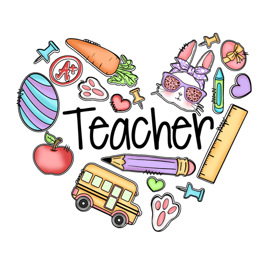 Teacher Easter Heart Design - DTF Ready To Press