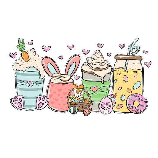 Easter Cute Bunny Drinks Design - DTF Ready To Press