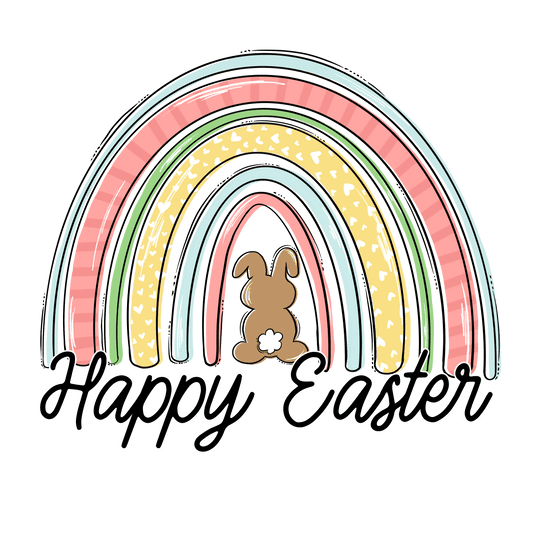 Happy Easter Bunny Rainbow Design - DTF Ready To Press