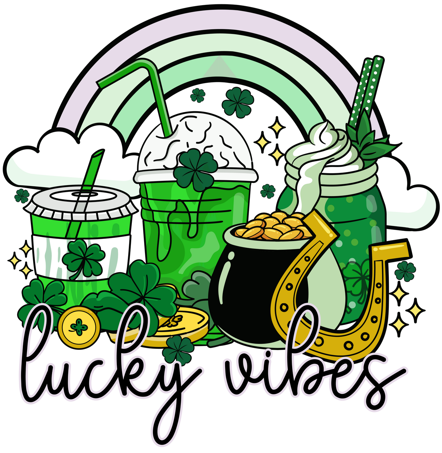 Lucky Vibes Saint Patrick's Day Rainbow Design - DTF Ready To Press