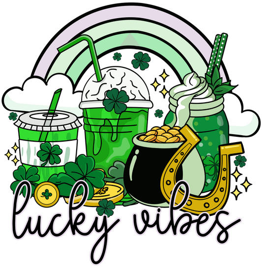 Lucky Vibes Saint Patrick's Day Rainbow Design - DTF Ready To Press