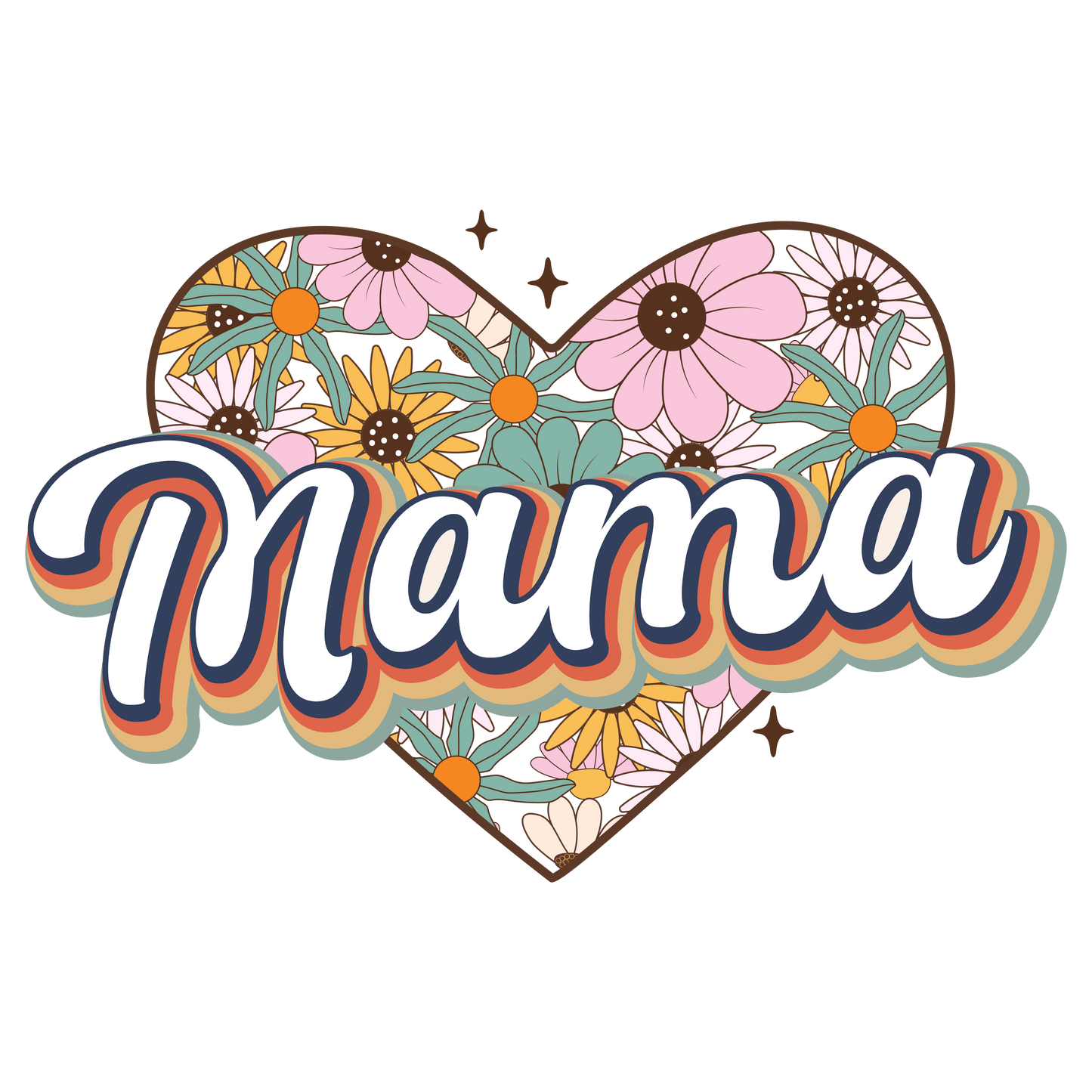 Retro Floral Mama Design - DTF Ready To Press