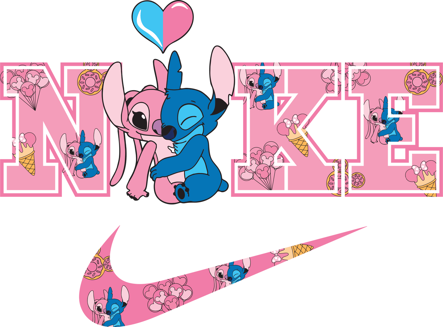 Lilo And Stitch Nike Valentine's Day Couple Design - DTF Ready To Press