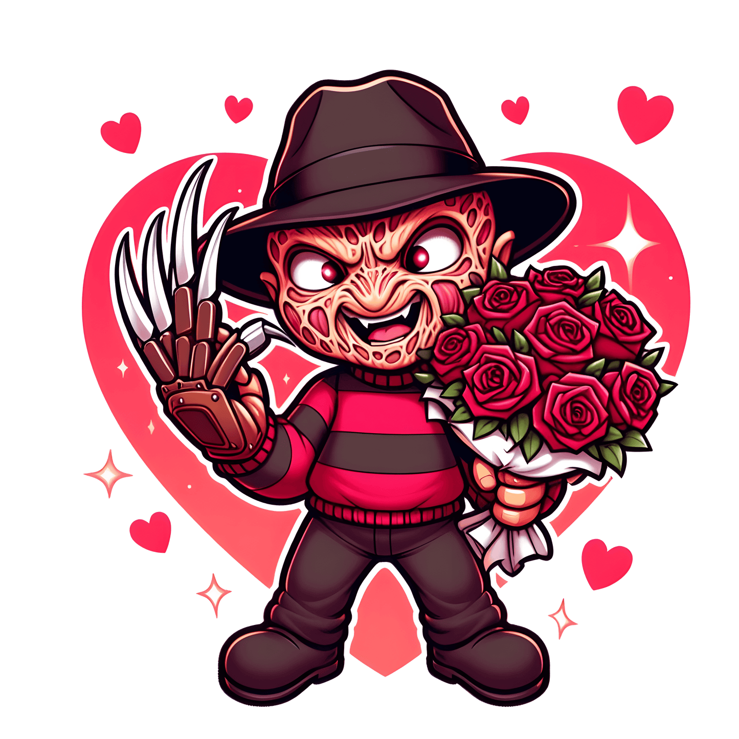 Freddy Krueger Valentine's Day Rose Design - DTF Ready To Press