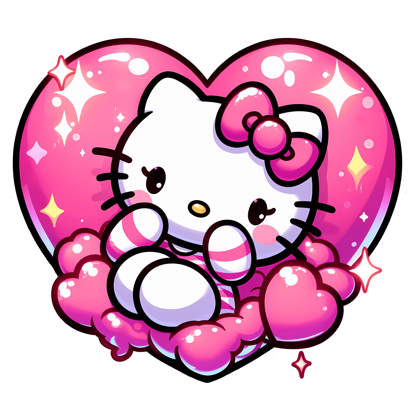 Cute Hello Kitty Valentine's Day Heart Design - DTF Ready To Press